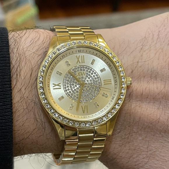 JBW Mondrian 1/6CT. Diamond & Crystal Accent 18K Gold Plate Quartz UNISEX 38.5mm